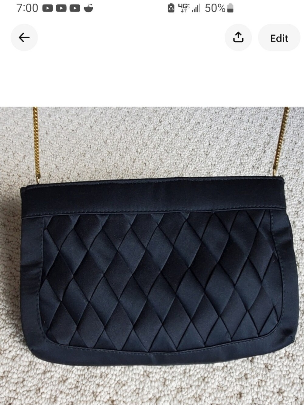 Vintage Walborg Timeless 100% Silk Evening Bag, Black, Gold Chain, 9" IMPECCABLE